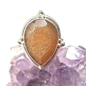 Peach Moonstone Faceted Teardrop Sterling Silver Ring
